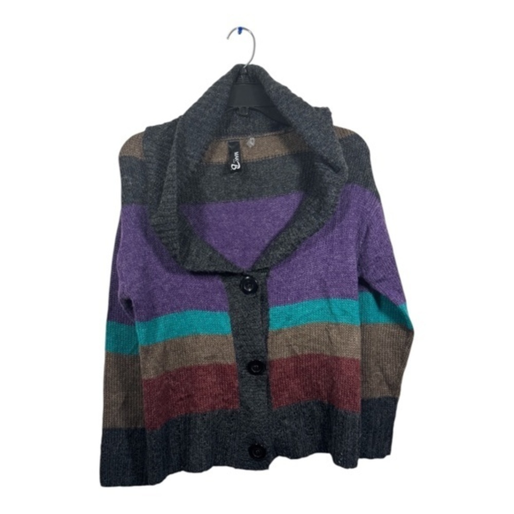 MakB Cardigan Womens Small Multicolor Wool Blend Shawl Neck Button V-Neck